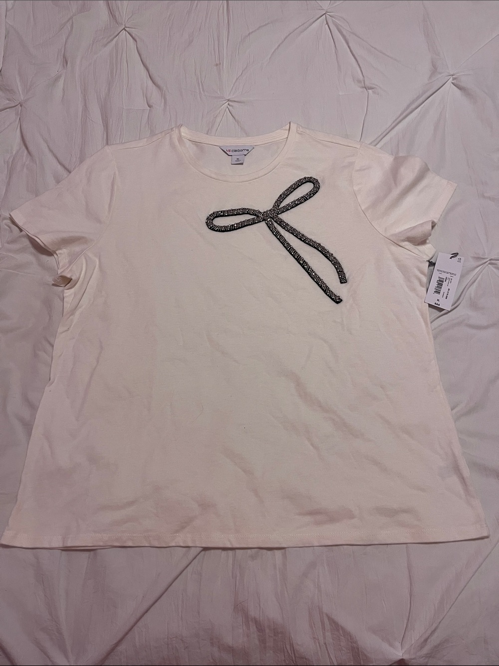 Short Sleeve Tee with Beaded Bow Accent